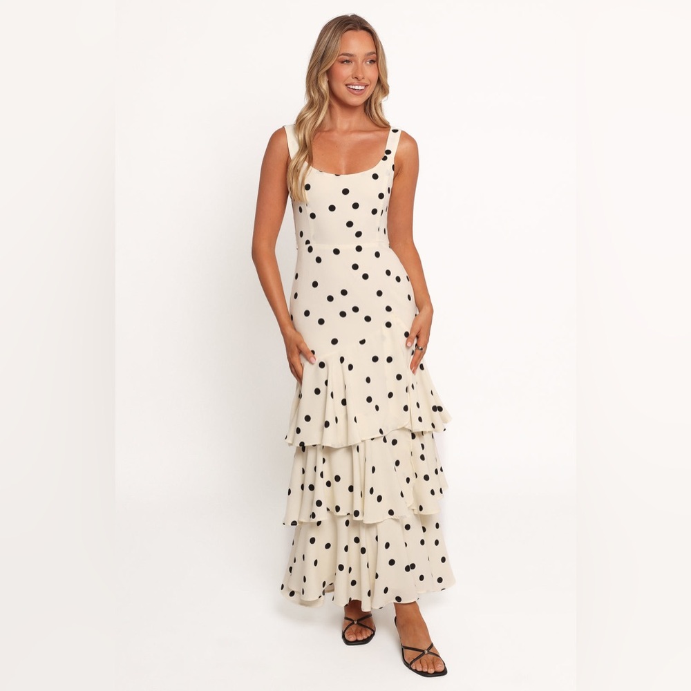 Petal & Pup Cream Maxi Dress with Black Polka Dots